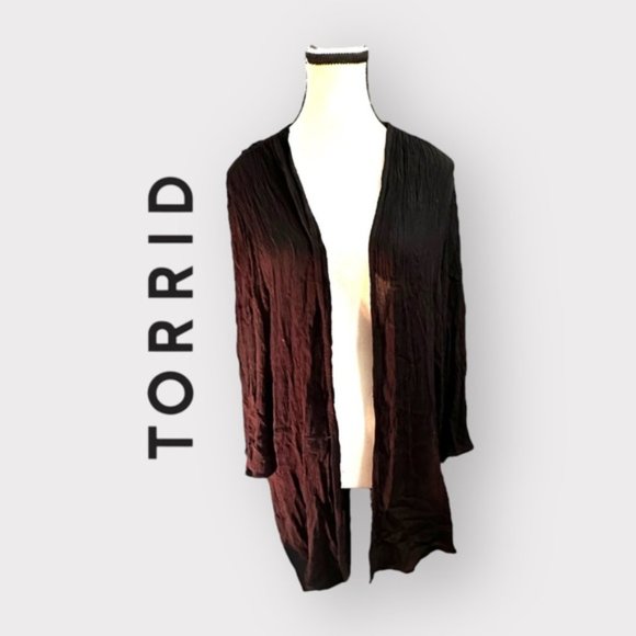 Host Pick Women’s Torrid 1 Black Crinkle Gauze Crochet Lace Inset Kimono 1X 1XL - Picture 3 of 14